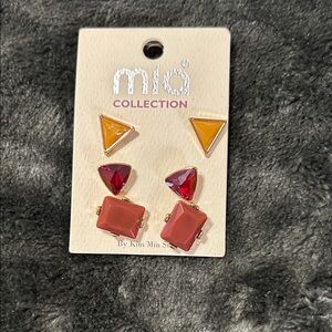 Set of 3 earrings yellow red and brown piercing earrings